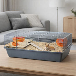 Ollesch Nagerkäfig für Hamster und Mäuse aus Metall Grau 78x47x30cm mit Zubehör – Bild 1 von 13