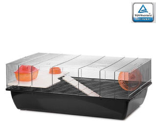 Ollesch Nagerkäfig für Hamster und Mäuse aus Metall Schwarz 78x47x30cm mit Zubehör – Bild 1 von 6
