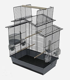 Ollesch XXL Vogelkäfig für Wellensittiche und Kanarienvögel mit Freisitz und Zubehör in Schwarz Grau aus Metall – Bild 1 von 2