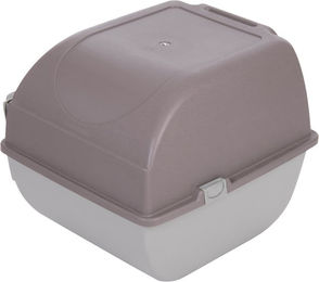 Produktbild von Omega Paw Roll'n Clean selbstreinigende Haubentoilette für Katzen in Grau und Beige