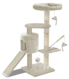 Omgoods Katzenkratzbaum mit Plattformen in Beige 115 cm – Bild 1 von 1