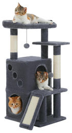 Omgoods Kratzbaum für Katzen in Grau mit Liegebereich und Kratzmatte 88 cm hoch – Bild 1 von 4