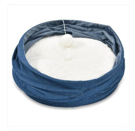 Oneisall 2-in-1 Tierbett und Katzenhöhle aus Plüsch für Hunde und Katzen in Blau – Bild 1 von 4