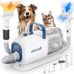 Oneisall 8 in 1 Profi Hundeschermaschine mit Staubsauger und Föhn für Hunde in Weiß – Bild 1 von 5
