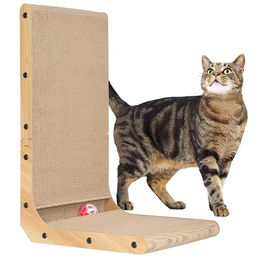 ONVAYA Kratzbrett für Katzen mit Spielkugel aus Kratzpappe in L-Form beige – Bild 1 von 6