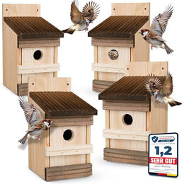 Oramics Meisenkasten aus Holz für Wildvögel 4er Set Braun – Bild 1 von 4
