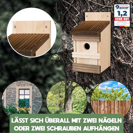 Oramics Meisenkasten aus Holz zum Aufhängen für Wildvögel in Natur Braun – Bild 1 von 5