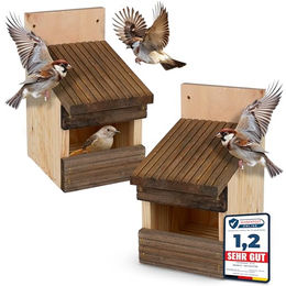 Oramics Meisenkasten aus Naturholz 2er Set Halbhöhlen Nistkasten für Wildvögel Braun – Bild 1 von 6