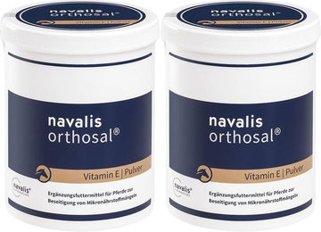 Produktbild von orthosal Vitamin E Horse Navalis Ergänzungsfutter für Pferde als Pulver zur Unterstützung von Immunsystem und Muskelstoffwechsel 750g