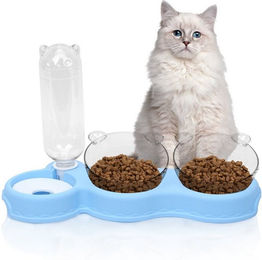 OSTWOLKE 3 in 1 Katzen- und Hundefutterstation aus Kunststoff mit 15 Grad Kippfunktion für Katzen und kleine Hunde – Bild 1 von 4
