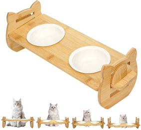 OSTWOLKE Doppelnapf Futterstation aus Keramik höhenverstellbar für kleine Hunde und Katzen – Bild 1 von 5