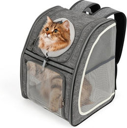 OSTWOLKE Katzenrucksack Tiertransporttasche aus Polyester grau wasserabweisend mit Netzfenster für Katzen bis 6 kg – Bild 1 von 5