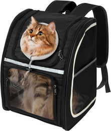 OSTWOLKE Katzenrucksack Tiertransporttasche aus Polyester mit Netzfenster Schwarz wasserabweisend und faltbar bis 6 kg – Bild 1 von 5