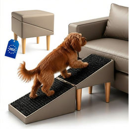 Produktbild von Outentin Haustiertreppe und Hunderampe klappbar mit Polster für Hund und Katze, beige, 72x36x36 cm, rutschfeste Oberfläche und gelenkschonend