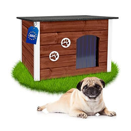 Outentin Hundehütte aus Holz für mittelgroße Hunde Outdoor wetterfest und isoliert Braun 76 x 60 x 60cm – Bild 1 von 7