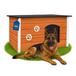 Outentin Hundehütte für große Hunde aus Holz wetterfest und isoliert XL 105 x 71 x 64cm Teak Braun – Bild 1 von 7
