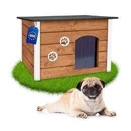 Outentin Hundehütte für mittelgroße Hunde Outdoor wetterfest und isoliert aus Holz in Eiche Braun 76 x 60 x 60cm – Bild 1 von 7