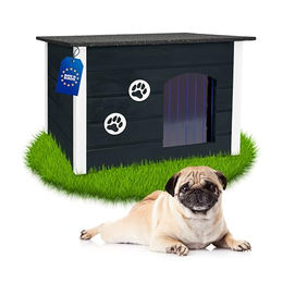 Outentin Hundehütte für mittelgroße Hunde Outdoor wetterfest und isoliert Grau 76 x 60 x 60cm – Bild 1 von 7