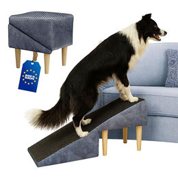 Outentin Hundetreppe klappbar aus Stoff für Hunde aller Größen und Altersstufen, rutschfest und stabil, 36 cm hoch, Grau – Bild 1 von 5