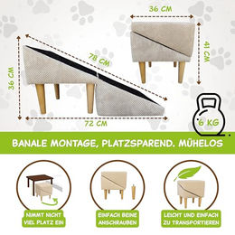 Outentin Hundetreppe klappbar beige rutschfest für kleine und große Hunde 36 cm hoch – Bild 1 von 6