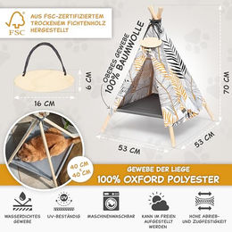 Outentin Katzenhöhle und Hundehöhle Tipi aus FSC-zertifiziertem Holz in Bunt für kleine Hunde und Katzen 53x53x70cm – Bild 1 von 5