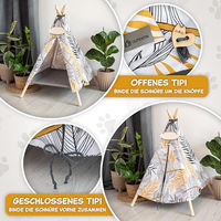 Produktbild von Outentin Tipi Hundehöhle und Katzenhöhle aus Holz mit Blättermuster 53x53x70cm