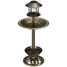 Outsunny Vogeltränke Stehend mit Solarleuchte und Blumensockel aus Kunststoff in Bronze 110 cm Höhe – Bild 1 von 9
