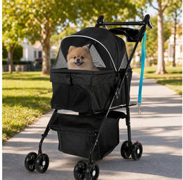 oyajia Hundebuggy klappbarer Hundewagen für mittlere Rassen bis 20 kg in Schwarz mit Netzfenstern und Getränkehalter aus Oxford-Gewebe – Bild 1 von 5