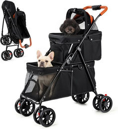 oyajia Hundebuggy und Katzenbuggy faltbarer Hundewagen mit 360 Grad Rollen in Schwarz Größe L aus wasserfestem Oxford-Gewebe – Bild 1 von 5