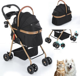 oyajia Hundebuggy und Katzenbuggy klappbar aus Aluminium in Schwarz für große Hunde und Katzen – Bild 1 von 5