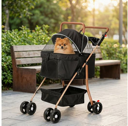 oyajia Hundebuggy und Katzenbuggy klappbar mit Becherhalter und Netzfenster Schwarz – Bild 1 von 5