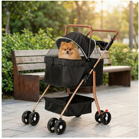 Produktbild von oyajia Hundebuggy und Katzenbuggy klappbar mit Becherhalter und Netzfenster Schwarz