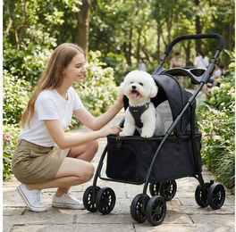 oyajia Hundebuggy und Katzenbuggy klappbar mit Getränkehalter in Schwarz aus wasserabweisendem Oxford-Gewebe für kleine und mittelgroße Hunde und Katzen – Bild 1 von 5