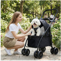 Produktbild von oyajia Hundebuggy und Katzenbuggy klappbar mit Getränkehalter in Schwarz aus wasserabweisendem Oxford-Gewebe für kleine und mittelgroße Hunde und Katzen