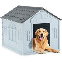 Produktbild von oyajia Hundehütte mit Satteldach aus Kunststoff für kleine und mittlere Hunde wetterfest in Grau