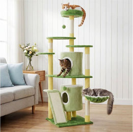 oyajia Kratzbaum aus Plüsch für Katzen in Grün 155 cm – Bild 1 von 5