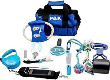 P & K 15-teiliges Hundepflege- und Spielset in Blau für erwachsene Hunde – Bild 1 von 8