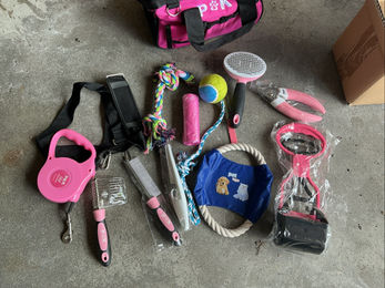 P & K 15-teiliges Hundepflege- und Spielset in Rosa mit Leine und Bürste – Bild 1 von 9