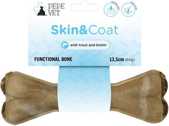 Produktbild von PAKA ZWIERZAKA PEPE Vet Skin&amp;Coat Knochen Rinderhaut Forelle für gesunde Haut und Fell bei Hunden 13,5 cm (70g)