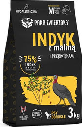 Produktbild von PAKA ZWIERZAKA Trockenfutter Pute mit Himbeere für adulte Hunde M, L getreidefrei 3kg