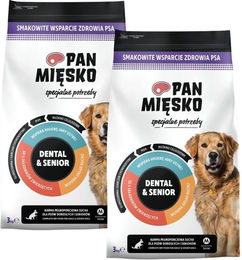 Produktbild von PAN MIĘSKO Dental und Senior Trockenfutter mit Rind und Truthahn für adulte und ältere Hunde M 2x3 kg
