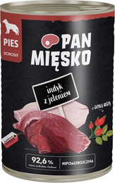 Produktbild von Pan Mięsko Dog Truthahn mit Hirsch Nassfutter - 12 x 400 g