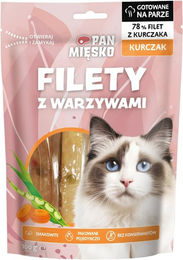 Produktbild von PAN MIĘSKO Filets Hähnchen mit Gemüse Leckerli für Katzen 100 g