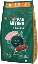 Produktbild von PAN MIĘSKO mit Kräutern Trockenfutter Truthahn mit Ente für adulte Hunde M hypoallergen 3 kg