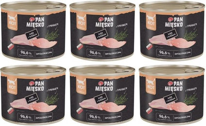 Produktbild von PAN MIĘSKO Nassfutter mit Pute, Kaninchen und Thymian für adulte Katzen hypoallergen 6x200 g