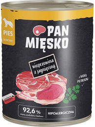 Produktbild von PAN MIĘSKO Nassfutter Schweinefleisch mit Lamm für adulte Hunde 800 g
