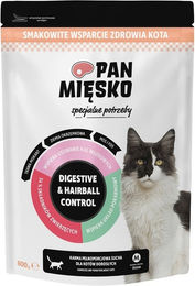 Produktbild von PAN MIĘSKO Trockenfutter Digestive &amp; Hairball Control Truthahn mit Lachs für Katzen 800 g