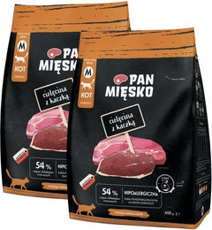 Produktbild von PAN MIĘSKO Trockenfutter mit Kalb und Ente für adulte Katzen M hypoallergen 2x400 g