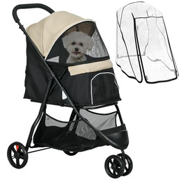 Produktbild von PawHut 2 in 1 Hundewagen mit Regenschutz klappbar bis 10 kg