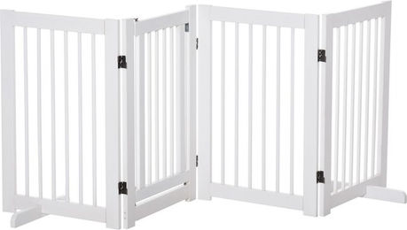 Produktbild von PawHut Absperrgitter Hund 4-teilig aus Holz mit Tür und Stützfüßen